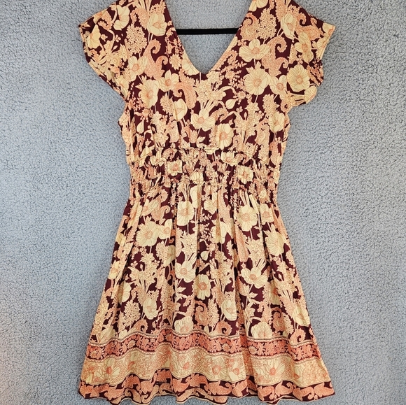 Nostalgia Womens Mixed Floral Boho Dress Sz L Mini Beachy Vacation - Picture 8 of 13